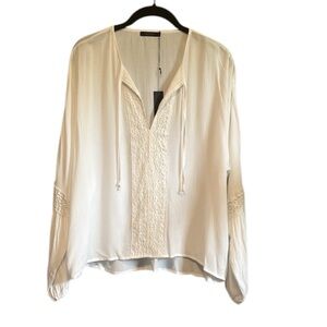 Bobi Black White V-Neck Balloon Sleeve Top NWT Size Small